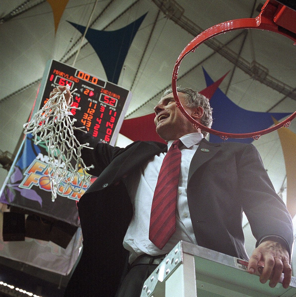umterps's tweet photo. 21 years ago today, Gary Williams delivered a National Championship to his alma mater 

A legend https://t.co/dc6LO4S14O