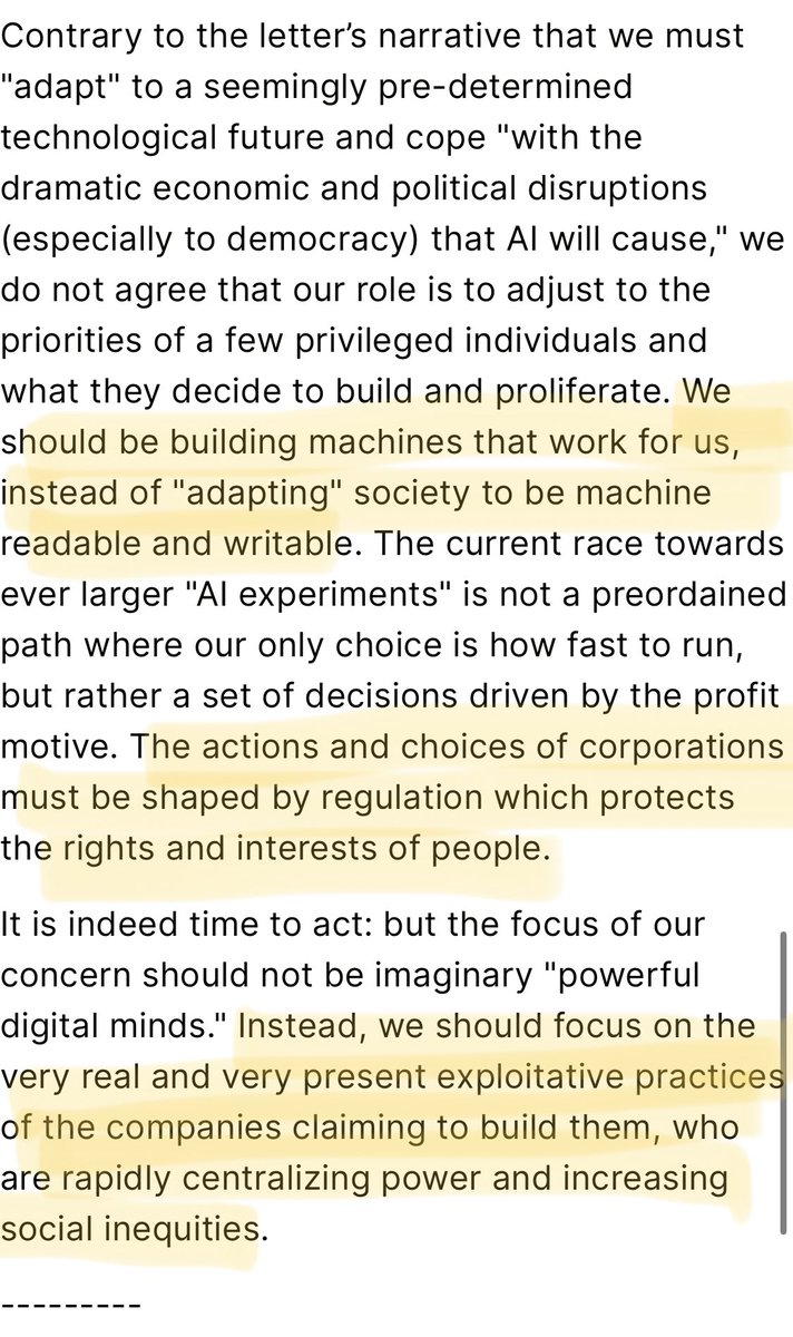 If you’re going to read a letter about AI, let it be this one by <a href="/timnitGebru/">@timnitGebru (@dair-community.social/bsky.social)</a>  
<a href="/emilymbender/">@emilymbender.bsky.social</a> et al.  
dair-institute.org/blog/letter-st…