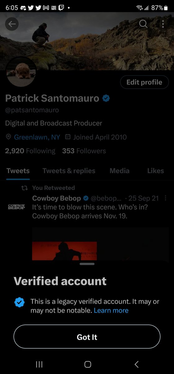 patsantomauro's tweet photo. I don't feel comfortable paying for something I've owned since birth: my identity.

So here's me, legacy verified by my identity.

You want to pay for Blue? Cool! No judgement here. It just seems wrong to me, so I won't do it. 

Be safe out there 💜

*Crawls back into hole* https://t.co/QLvMmL9PJx