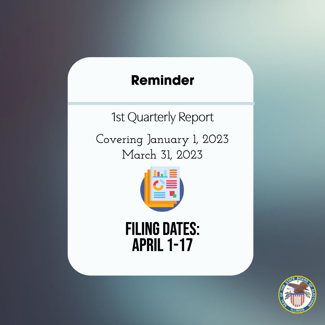 illinoissbe's tweet photo. Today is the first day for political committees to file their 1st Quarterly Report of 2023. All political committees must file regardless of activity. #Campaigndisclosure #campaignfinance https://t.co/1yRVLeRdGT