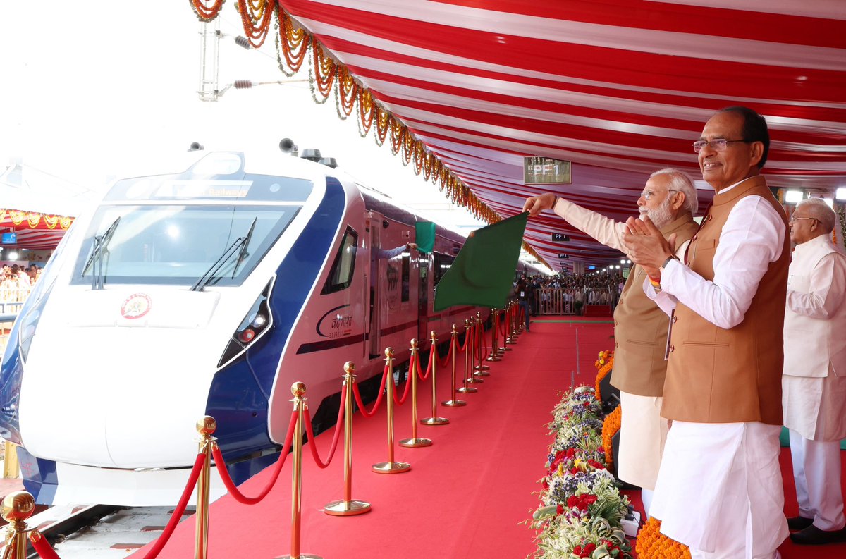 narendramodi's tweet image. Flagged off the Vande Bharat Express connecting MP with Delhi.