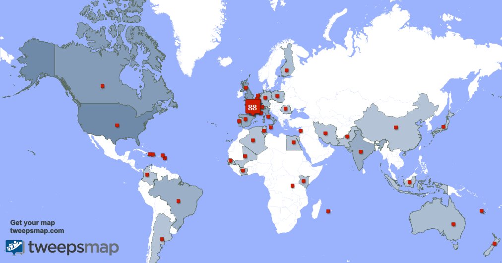 J'ai 1 nouveaux abonnés, de France 🇫🇷 la semaine dernière. Voir tweepsmap.com/!HBedonRouanet