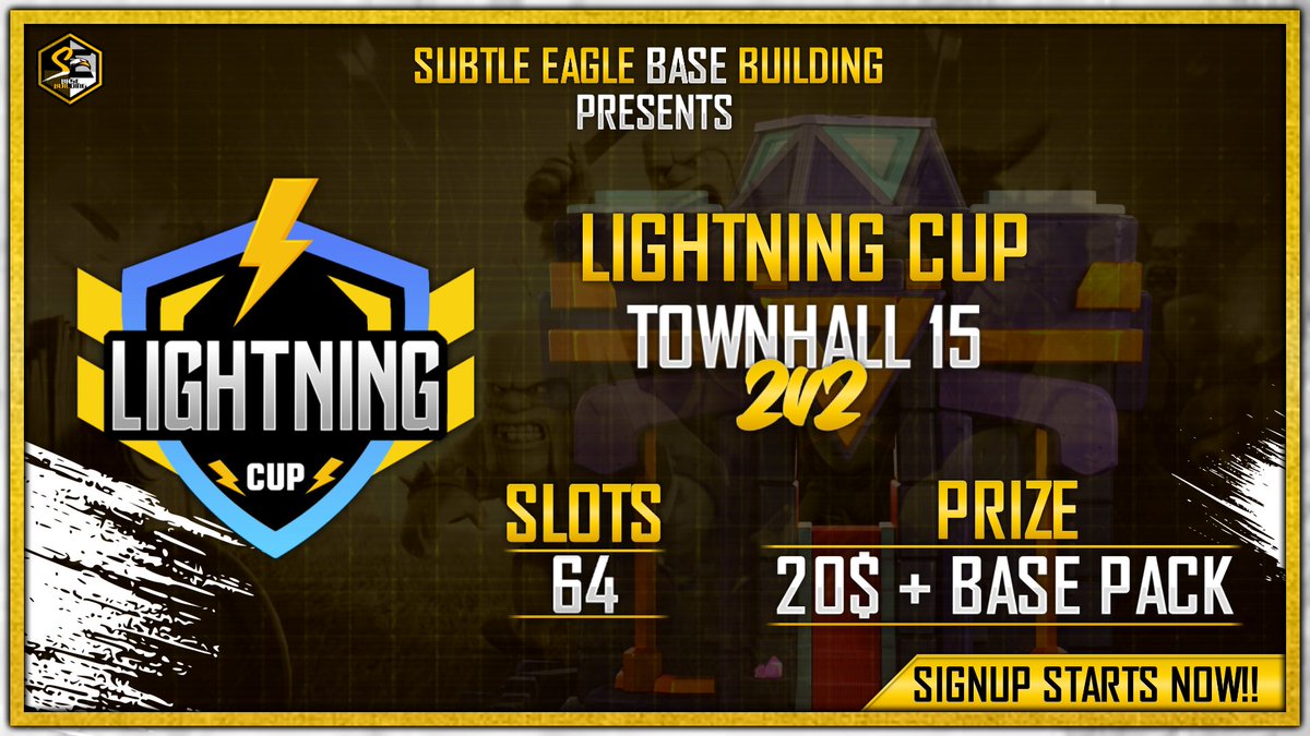 Season 4 Lightning Cup Registrations open till April 4th.

discord.gg/MacmuvB6Dh

#ClashOfClans