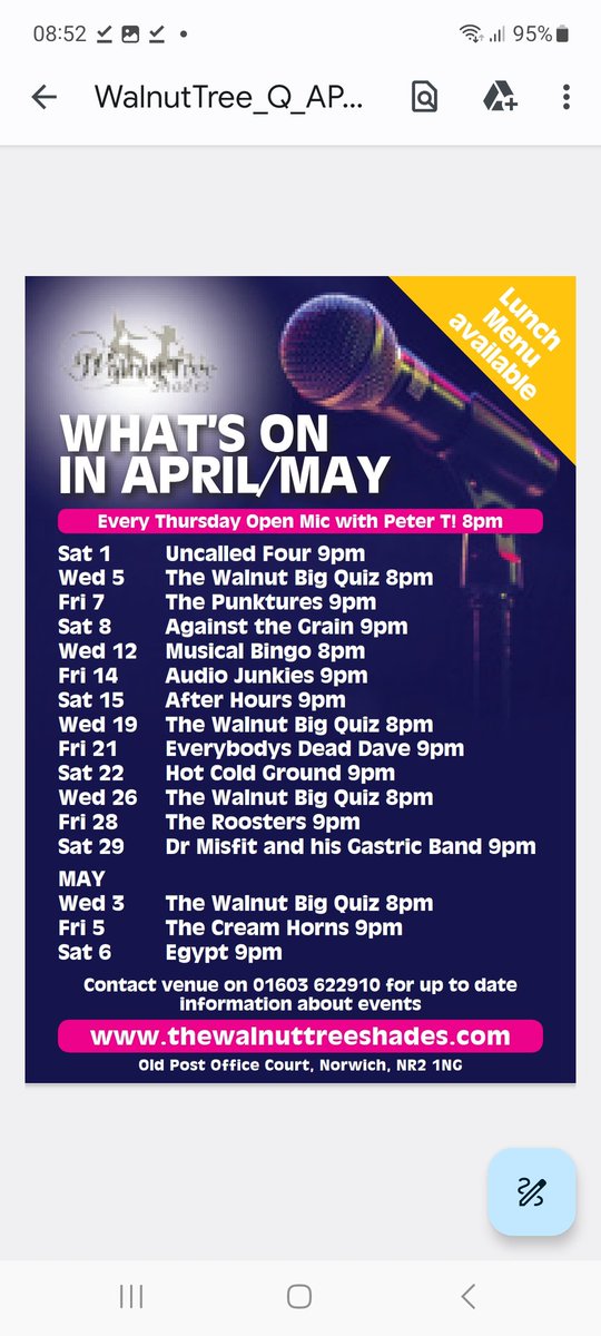 What's on at the Walnut Tree Shades this April...
#whatsonnorwich #nr2 #Norwich #norwichevents #livemusic