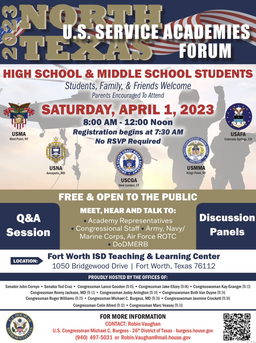 amramsey13's tweet image. It was an honor to welcome students and families from across North Texas to @fortworthisd this morning as they learn about our nation’s service academies. #FWISD