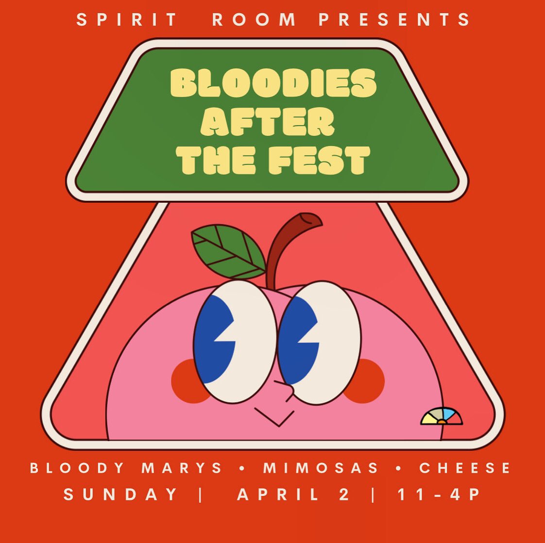 // This Sunday we enjoy •Bloodies After the Fest• 🍅 🧀 🥒 🍋 🥂 🍊 // #spiritroomwi 
•
•
SUN | APRIL 2 | 11-4P