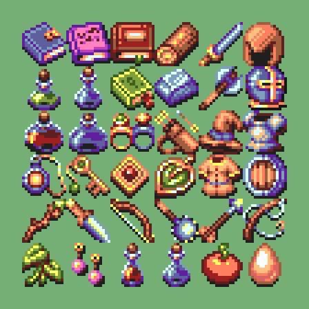 Here are some of Affinity Sorrow's item icons for today's #screenshotsaturday

#gamedev #indiegame #sega #rpg #pixelart