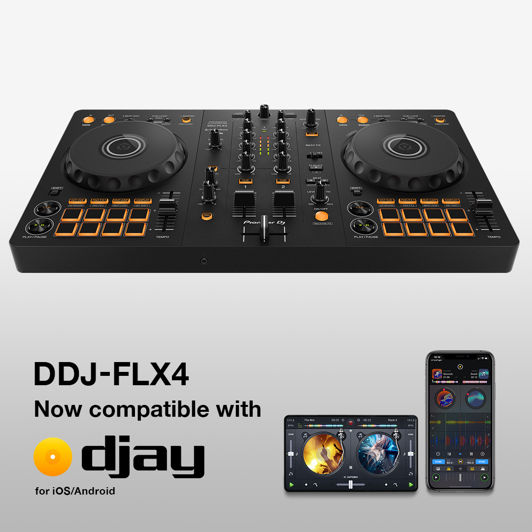 PioneerDJglobal's tweet photo. The DDJ-FLX4 2-channel DJ controller is now officially compatible with djay, the award-winning DJ application from @Algoriddim.  
 
Discover more: https://t.co/eeDJm44gCk 

#PioneerDJ #ddjflx4 https://t.co/pt1B7JhuXH