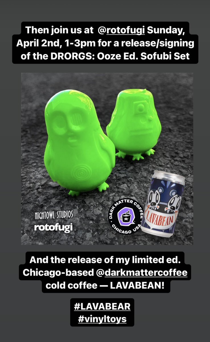 NathanHamill's tweet photo. Today and tomorrow! Come on by and say “ahoy!” #C2E2 #threadless #fender #rotofugi #sofubi #vinyltoy #vinyltoys #darkmattercoffee #LAVABEAR #lavabean https://t.co/Rl5qhB8ifa