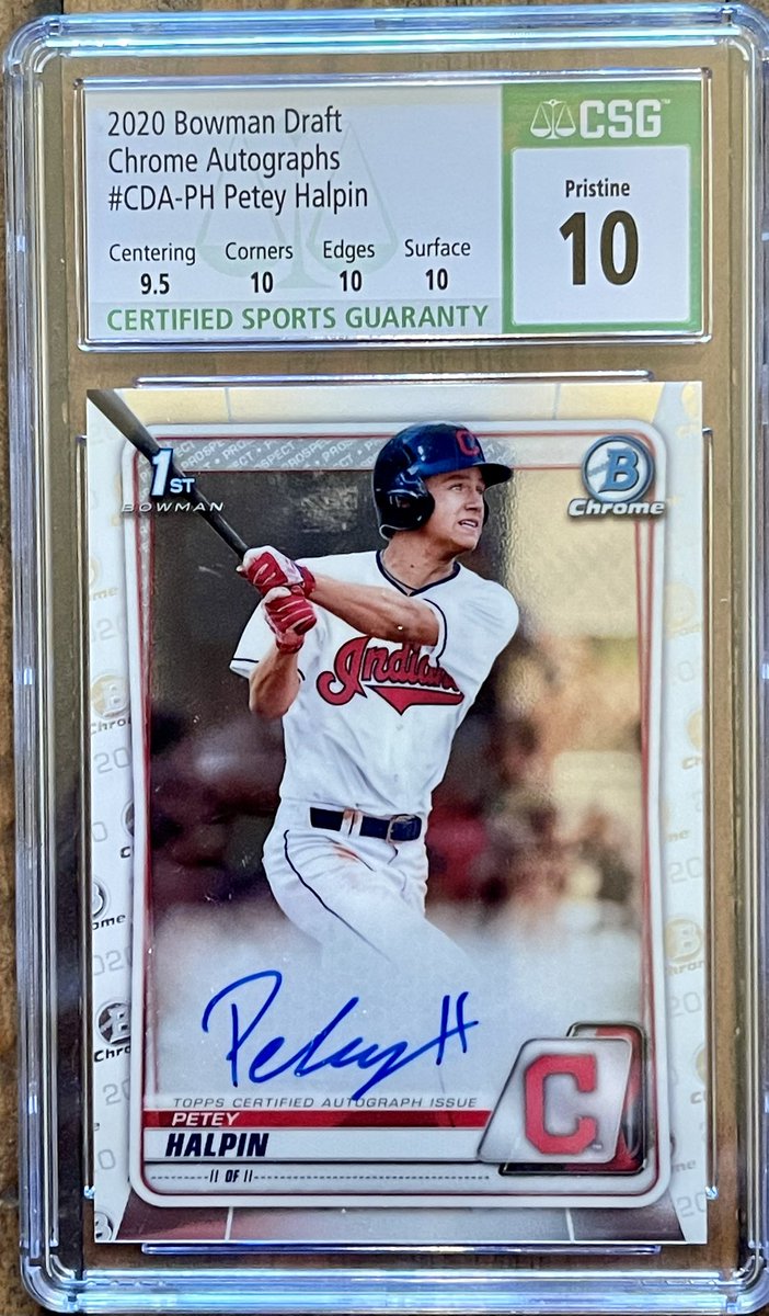 haldcottingham's tweet photo. Added another Petey to the collection today. That’s Petey auto no. 328. @peteyhalpin @CleGuardians @LCCaptains @Topps @MiLB @MLB #peteyhalpin #cleveland #guardians #csggrading #BaseBall #baseballcards https://t.co/XPn3yM8JvG