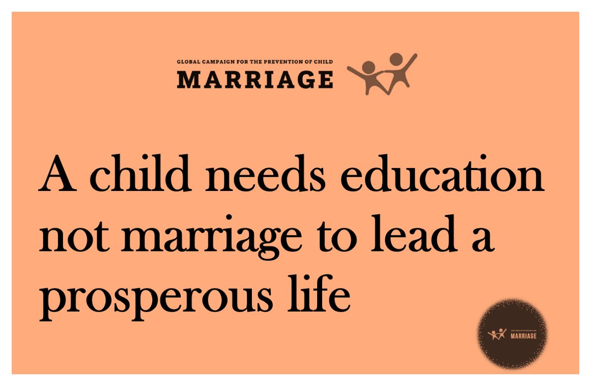 GCPCM2's tweet photo. The Global Campaign for the Prevention of Child Marriage (GCPCM)
.
" A Child needs education not marriage to lead a prosperous life,"
#childmarriage #Children #childrights #HumanRights #humanity #HumanRightsViolations #education https://t.co/K9kfZzH3aa