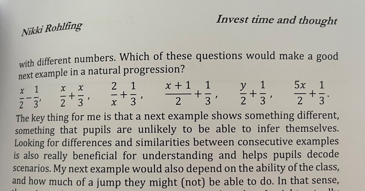 Arithmaticks's tweet photo. Really enjoyed this @heavymetalmaths - found myself saying “well all of them, for different reasons!”
Then you also said similar things! Links to @Whitehughes’s chapter well; knowing your class and what they need to help them to learn the mathematics. #AnotherThing https://t.co/Ceih61XRpa