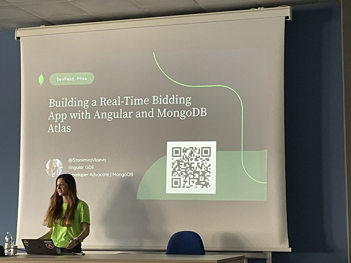 vchimev's tweet photo. Back to university at #DevFestPisa on how to build a cost-effective app with real-time updates overnight demoed by @StanimiraVlaeva #Angular #MongoDB https://t.co/blcTjMPvJE