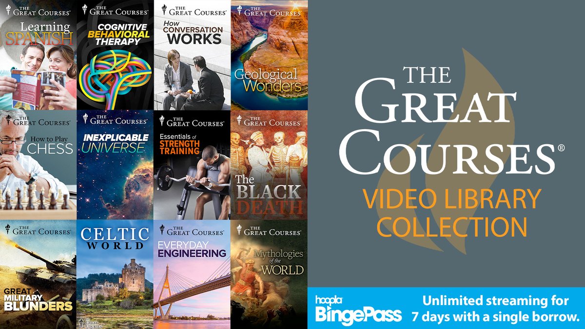 OCPLibrary's tweet photo. Science, history, wellness, travel - no matter your interest, learn more about it with The Great Courses BingePass from hoopla and the Ohio County Public Library! Watch an entire course, or multiple courses using just one hoopla borrow. 
https://t.co/pooOgdRAfh https://t.co/8RTd7tTLRg