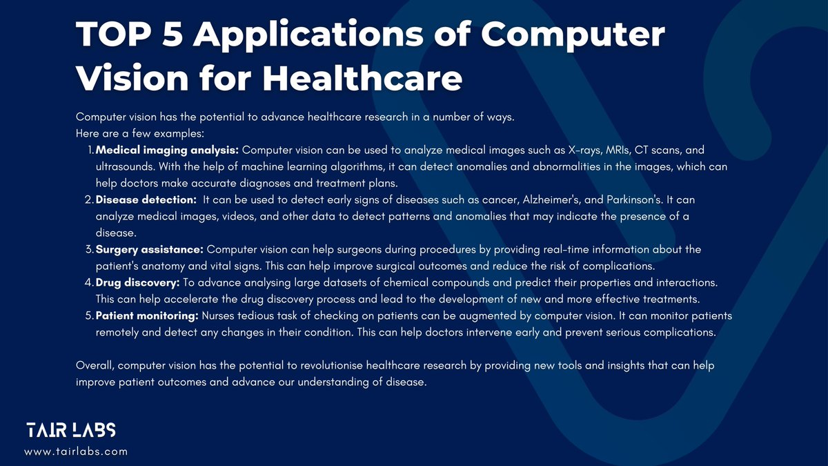 Just imagine the possibilities of computer vision in healthcare - from early #diseasedetection to surgical assistance, this technology has the potential to revolutionize patient care and outcomes. #XVSN #whatsyourvision?🧐 #AIhealthcare #AIinnovation