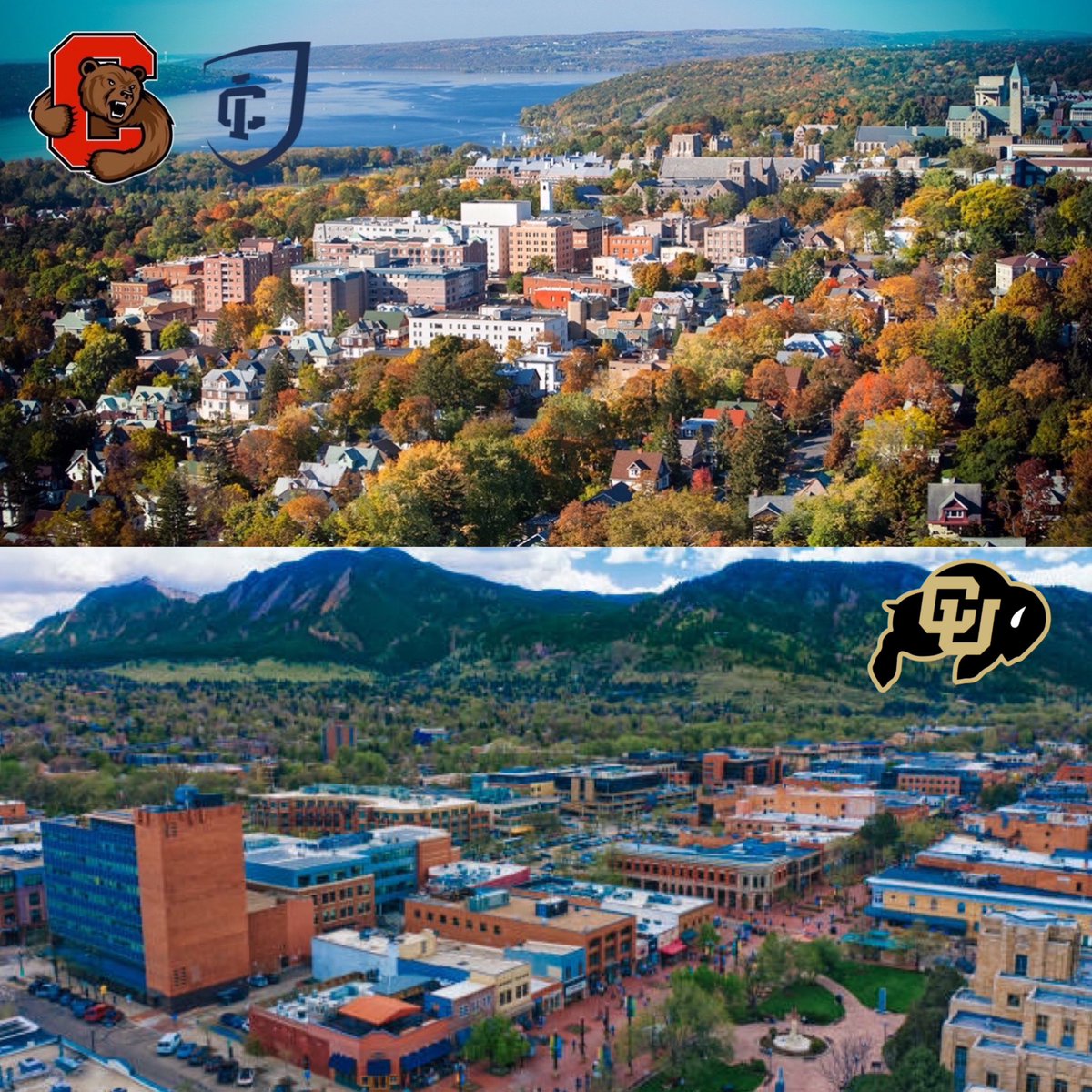 College Town Showdown

FINAL FOUR

Ithaca, NY (<a href="/IthacaBomberFB/">Ithaca Bomber Football</a> <a href="/BigRed_Football/">Cornell Football</a>) vs Boulder, CO (<a href="/CUBuffsFootball/">Colorado Buffaloes Football</a>)

Which is the better college town?

Voting is open on Instagram &amp; Twitter