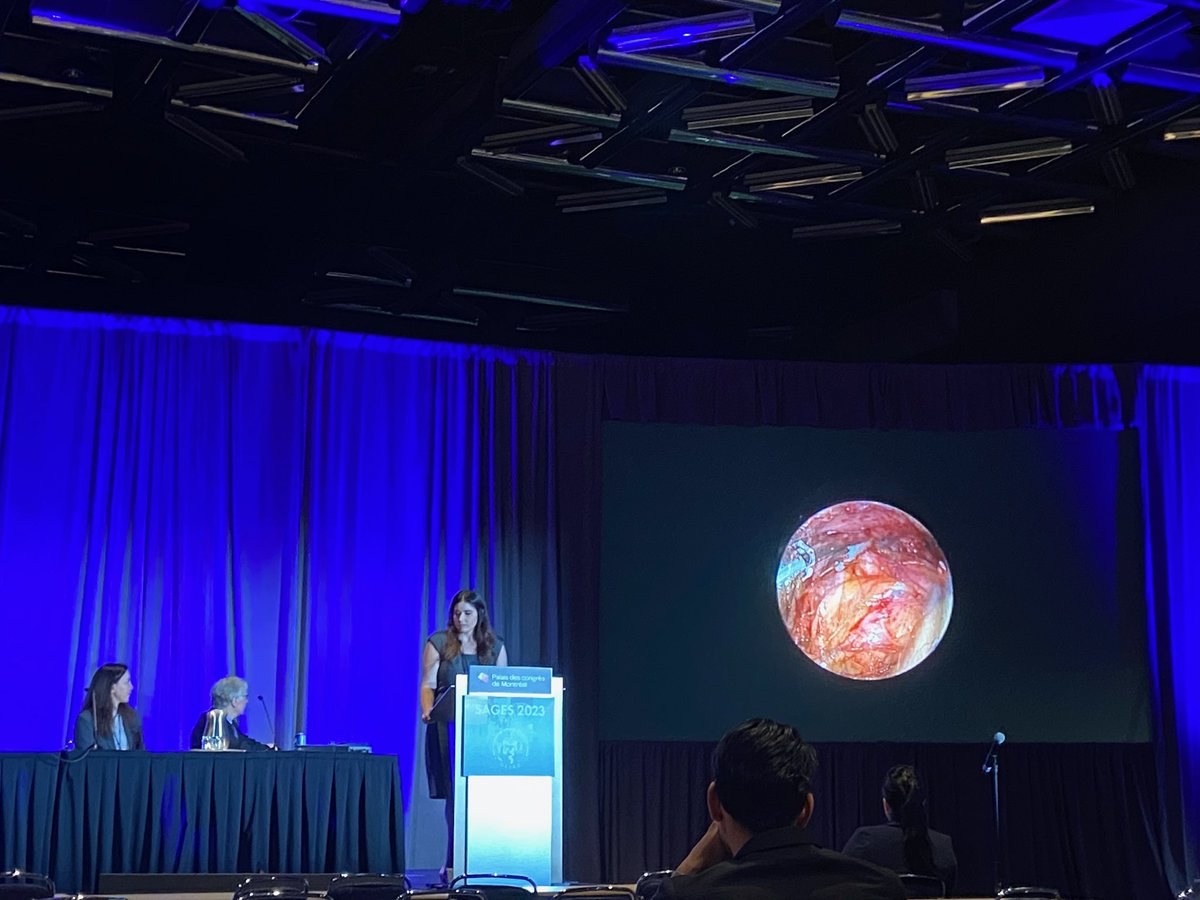 scopdoc's tweet photo. One of our fellows, Dr. Diana Panciera, presenting our video from the podium at SAGES. Strong work by Diana! Half of our 52 fellows we have trained have been women. We need more strong women surgeons as role models in our field. #SAGES2023 https://t.co/Wap5liQlNn