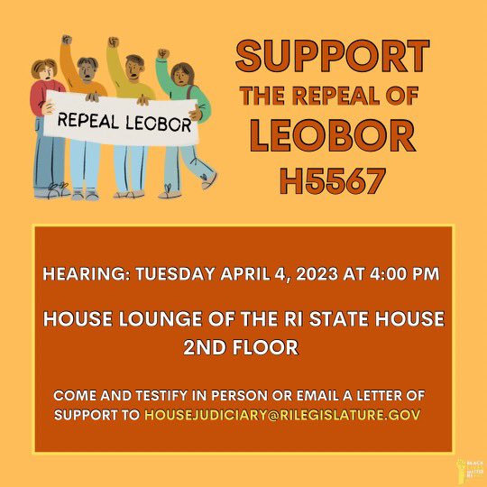 blmripac's tweet photo. 🚨HEARING ALERT🚨
Tuesday April 4th, 2023 starting at 4pm is the hearing for the Repeal of LEOBOR, H5567 by @JenStewartRI The repeal of LEOBOR will ensure that law enforcement can be fairly held accountable when misconduct is committed. https://t.co/844iO6GJK9