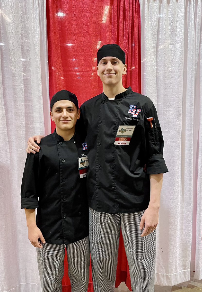 GISD_Culinary's tweet photo. Braxton and Ethan are competing this morning in Culinary Arts, and the crew came out to support them! 
Good luck guys!!! Show them what you can do! 
FCCLA Culinary Arts 2023!!! @TexasFCCLA https://t.co/M9sllh08S9
