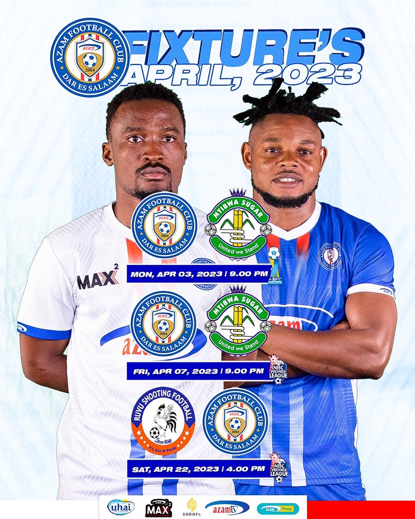 azamfc's tweet photo. #AprilFixtures Mechi zetu tatu za mashindano tutakazocheza mwezi huu Aprili.
Tutacheza mechi mbili nyumbani Azam Complex na nyingine ugenini.
Unaionaje ratiba yetu ya Aprili!?
#weareazamfc #timuborabidhaabora https://t.co/vCtj03b6gD