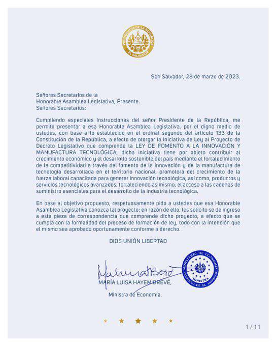 Mi mayor reconocimiento al Señor Presidente <a href="/nayibbukele/">Nayib Bukele</a> por promulgar un proyecto de ley que elimina todos los impuestos sobre la renta, la propiedad y las ganancias de capital para las innovaciones tecnológicas.
Un Estadista que ve por su pueblo.
Que lejos estamos aquí de eso.