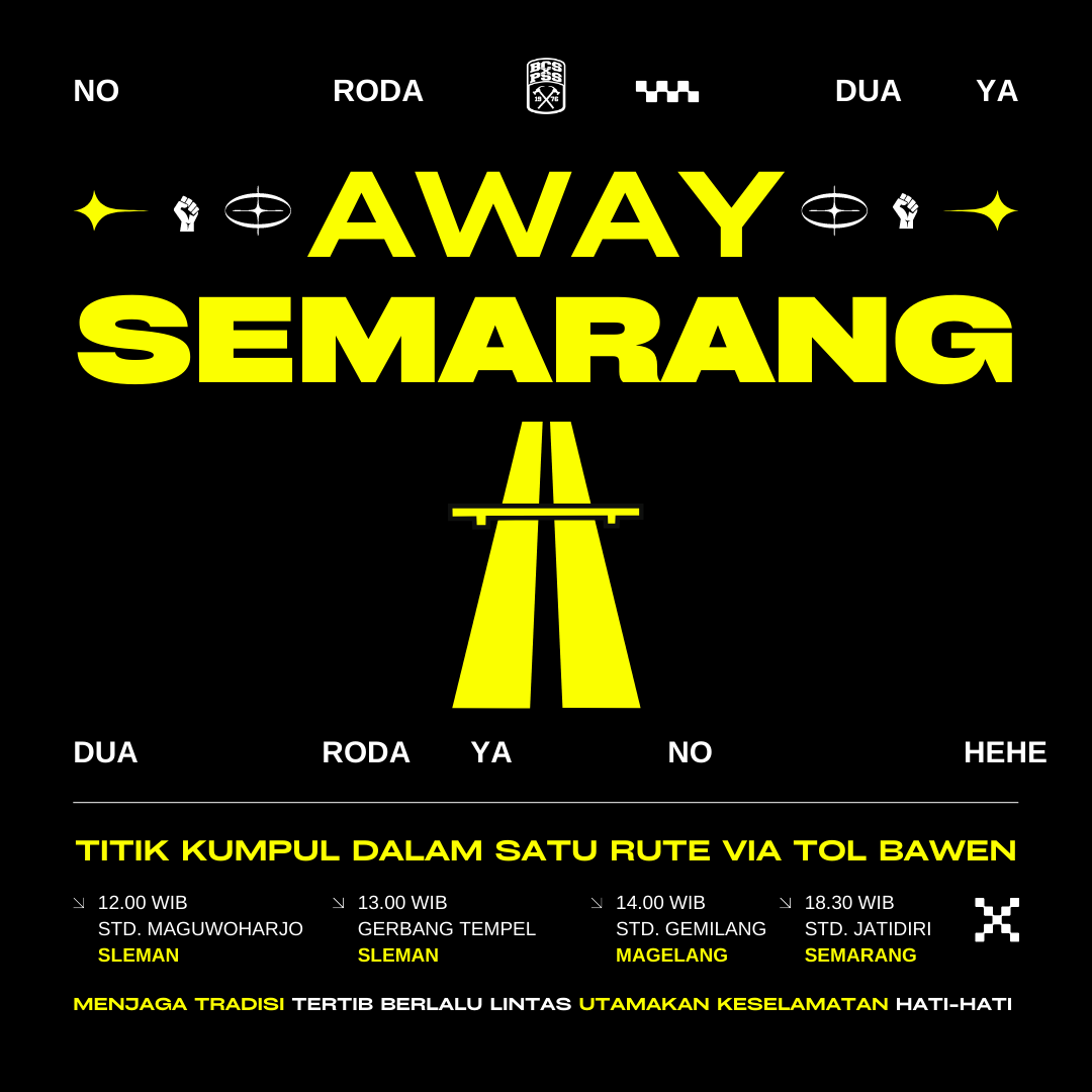 BCSxPSS_1976's tweet photo. Semua harus tiba di venue paling lambat Pukul 18.30 WIB, mohon disiplin dalam waktu.

Jaga kondusifitas wilayah-wilayah yang dilalui. Perhatikan lokasi titik kumpul dan jadwal keberangkatannya. 

Mari berikan dukungan maksimal untuk Super Elja! 🦅 https://t.co/wInIbsNy90
