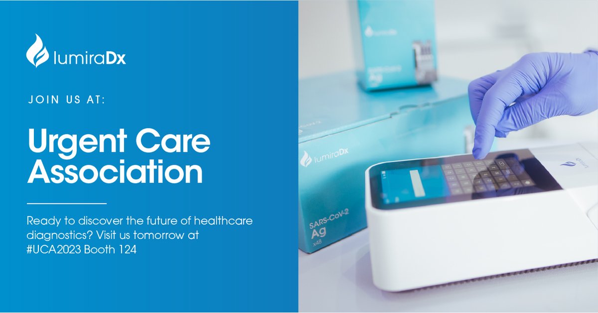 LumiraDx's tweet photo. Ready to discover the future of health urgent care diagnostics? Visit us tomorrow at #UCA2023 booth #124 to learn about our comprehensive #COVID portfolio and experience our microfluidic technology firsthand.
#UCA23 #UrgentCare #LMDX #POC #NextGenerationDiagnostics https://t.co/QqLLNRSvd5