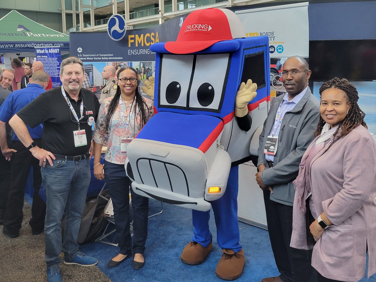 NW_Trucking's tweet photo. . @TruckingFWD and @FMCSA spent some time with industry mascot #SafetySammy at @truckingshow Safety is priority #1! https://t.co/Tk2v36GAk8