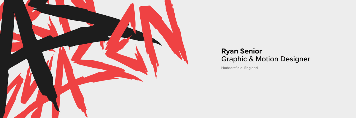 Ryasen Design’s new Twitter Banner, featuring his signature wordmark in a graffiti-like fashion on the left, and his name, profession and location on the right.