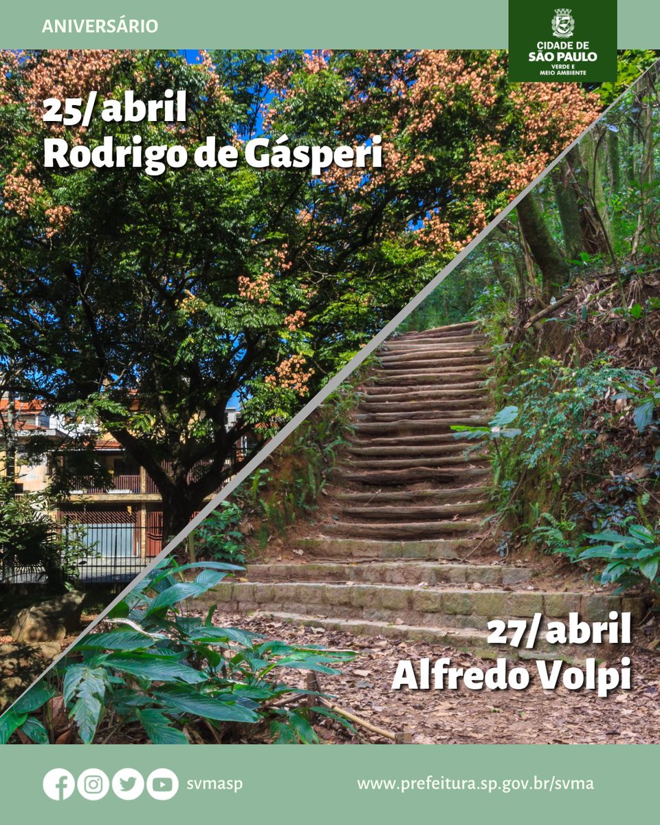 svmasp's tweet photo. Abril é um mês especial para sete parques municipais!
Estamos celebrando o aniversário de diversos espaços verdes. Vamos juntos comemorar e reconhecer a importância desses locais para a qualidade de vida na nossa cidade.
#svma #parquessp #meioambiente #natureza https://t.co/xrDjykL8Cv