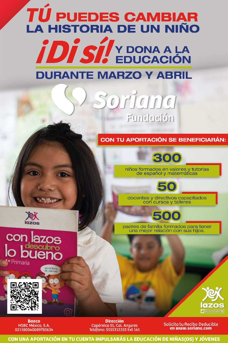lazosfundacion's tweet image. ¡Tú puedes cambiar la historia de un niño! ✨Con tu aportación durante el mes de abril en @OrgSoriana  beneficiarás la educación de niñas, niños y jóvenes. 🗓️¡Di sí a la educación y apoya con tu aportación! #disí #juntosporlaeducación #fundacionlazos