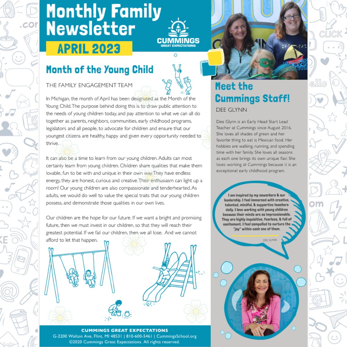 GreatCummings's tweet photo. Check out our April Newsletter! See the full newsletter here >> https://t.co/kzCoeRwjDn

#cummingsgreatexpectations #flint #newsletter #family #earlyeducation #April #monthoftheyoungchild https://t.co/SP3Yg2HqPO