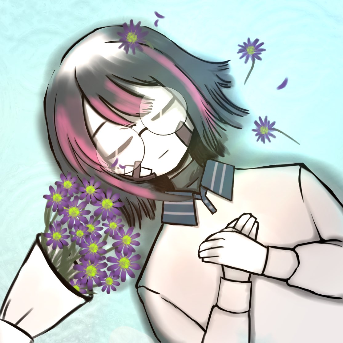 eiminn_0210's tweet photo. @keikyoku_three 
ペアでイラスト描かせていただきました。わかりにくいんですが、イラストのお花はミヤコワスレです。 https://t.co/49vL3R11kP
