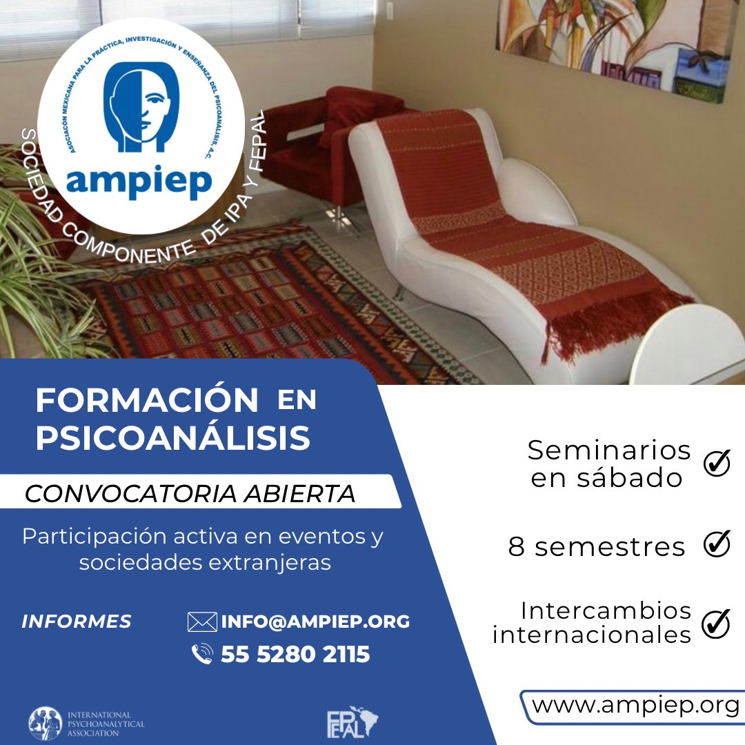 AMPIEPac's tweet photo. ¿Estás interesado en formarte como psicoanalista?
¡Tenemos convocatoria abierta!
#ampiep #psicoanálisismexico https://t.co/q0azT0J5JS