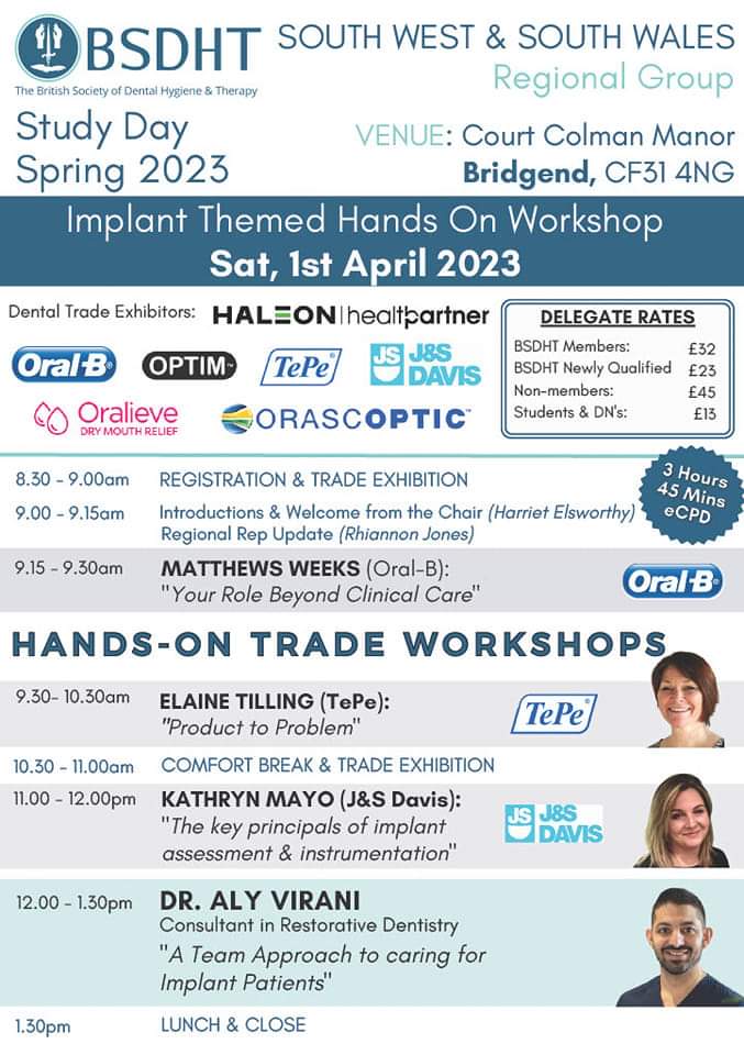 BenHyg's tweet photo. Fab event from @BSDHTSWSW @BSDHTUK @Rhiannontalks this morning, some really informative talks on implant maintenance. The BSDHT are doing great work to move us forward as a profession. Some wise words from Dr Aly Virani - We aren't treating periodontal disease properly until... https://t.co/aCl4QX6k49