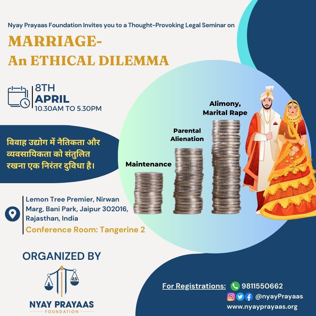 manish_sindwani's tweet photo. NYAY PRAYAAS FOUNDATION is organising a seminar to answere
Marriage -An Ethical Dilemma.

For registration and Environment DM us or reach us at @nyayprayaas.org 

#JaipurSeminar #विवाहYaदुविधा
@SpousalSexualAbuse @MaritalRape https://t.co/lbJYWmMzIG