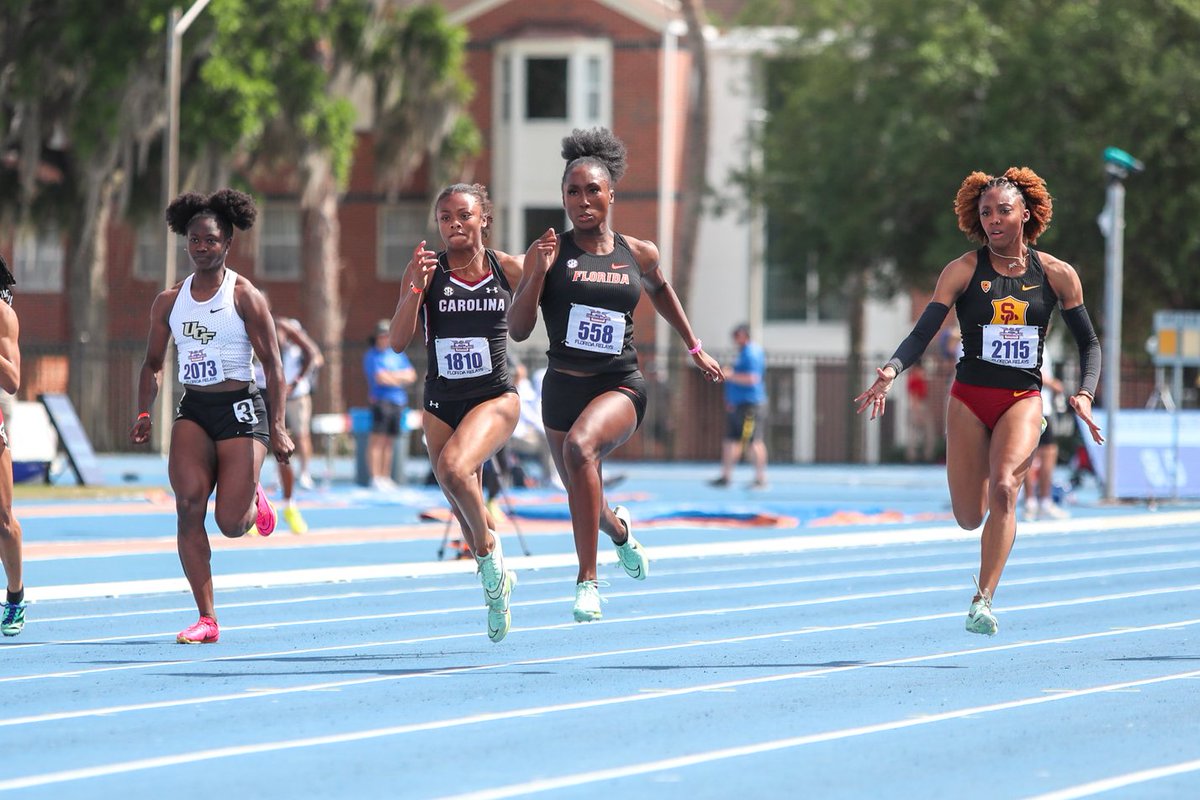 .@DiggsTalitha ran a blazing 100m (10.92) earning 🥇 The wind was 4.1 m/s but if it had been legal Diggs' time would have been a SCHOOL RECORD and the WORLD LEADER 😱 #GoGators 🐊