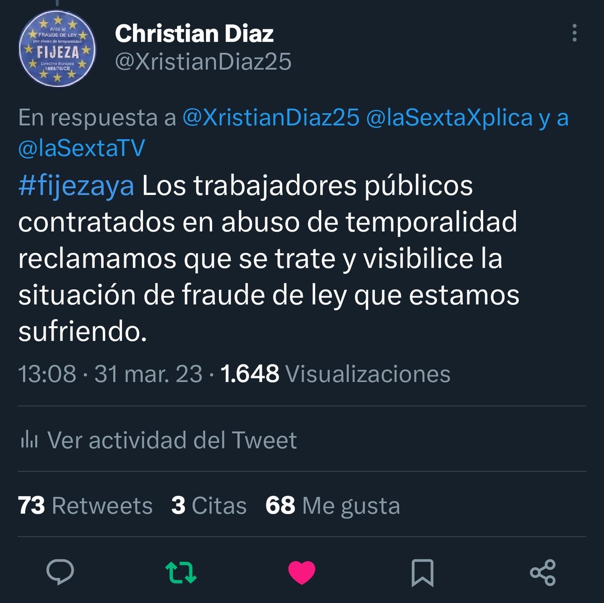 XristianDiaz25's tweet photo. Son muchos los trabajadores que se encuentran detrás de estos "retweets" y "me gusta" y están sufriendo situaciones desgarradoras después de años de servicio a las administraciones públicas. Rogamos información y un espacio en TV desde hace semanas. https://t.co/cdluaZbM3Z