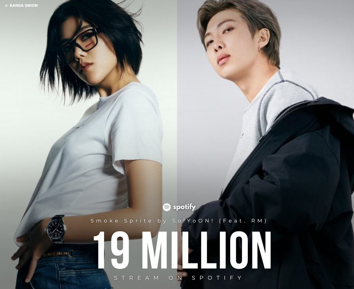 'Smoke Sprite' by So!YoON feat. RM superó los 19 millones de reproducciones en Spotify! 🎧(open.spotify.com/track/5YSkDxmH…)