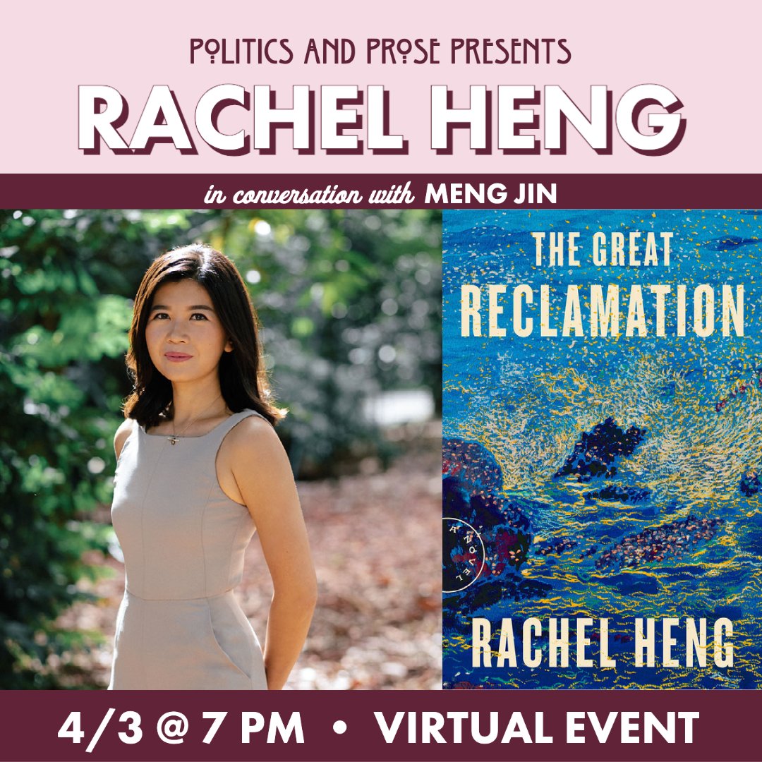 PoliticsProse's tweet photo. Monday, join us for a virtual event with @rachelhengqp ft. THE GREAT RECLAMATION, a sweeping novel set in Singapore about one boy's unique gifts and the childhood love that will complicate the fate of his community and country. 7p online with @jinittowinit https://t.co/vkGAz3wHBE https://t.co/EJkjOJdGcx