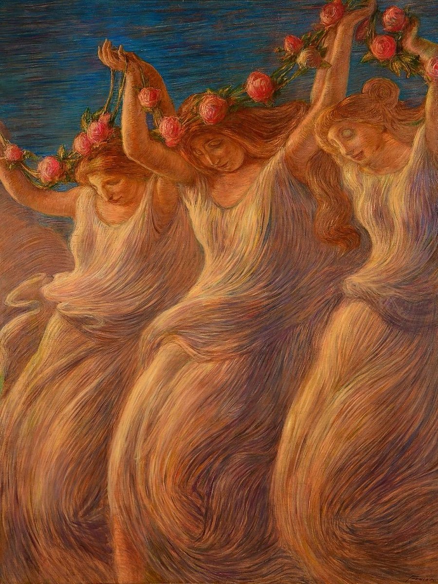 Gaetano Previati, La danza (Pastorale), 1908. Olio su tela, 165 x 201 cm. Gardone Riviera, Vittoriale degli Italiani.