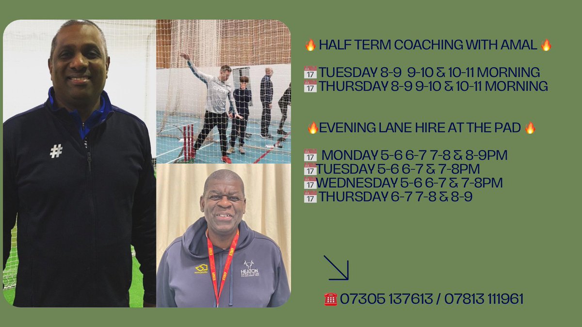 TheCricketPad's tweet photo. HALF TERM COACHING

Take advantage of Top Coach Amal Dalugoda who will be delivering 1:1 coaching on Tuesday &amp; Thursday 

Also plenty of opportunity to get ready for the new season with plenty of slots available in the evening https://t.co/NnHk3HIa5I