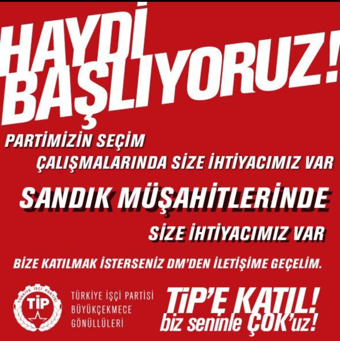 Haydi Başlıyoruz! 
#TİPeKATIL
#türkiyeişçipartisi
#Tipsensin