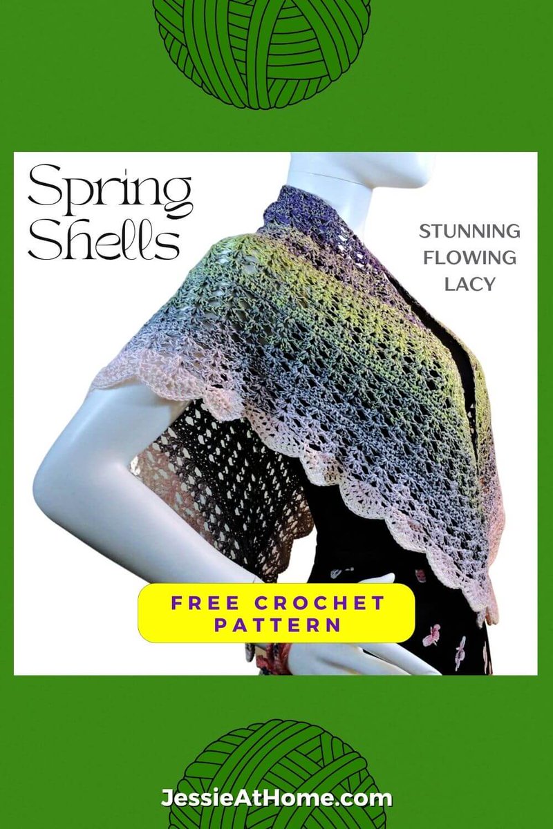 This triangular shawl free crochet pattern uses a lacy stitch pattern which creates a fabric that flows gracefully while showing off the beauty of the yarn. 
bit.ly/40ftayB
#CrochetShawl #LacyShawl #SpringCrochet