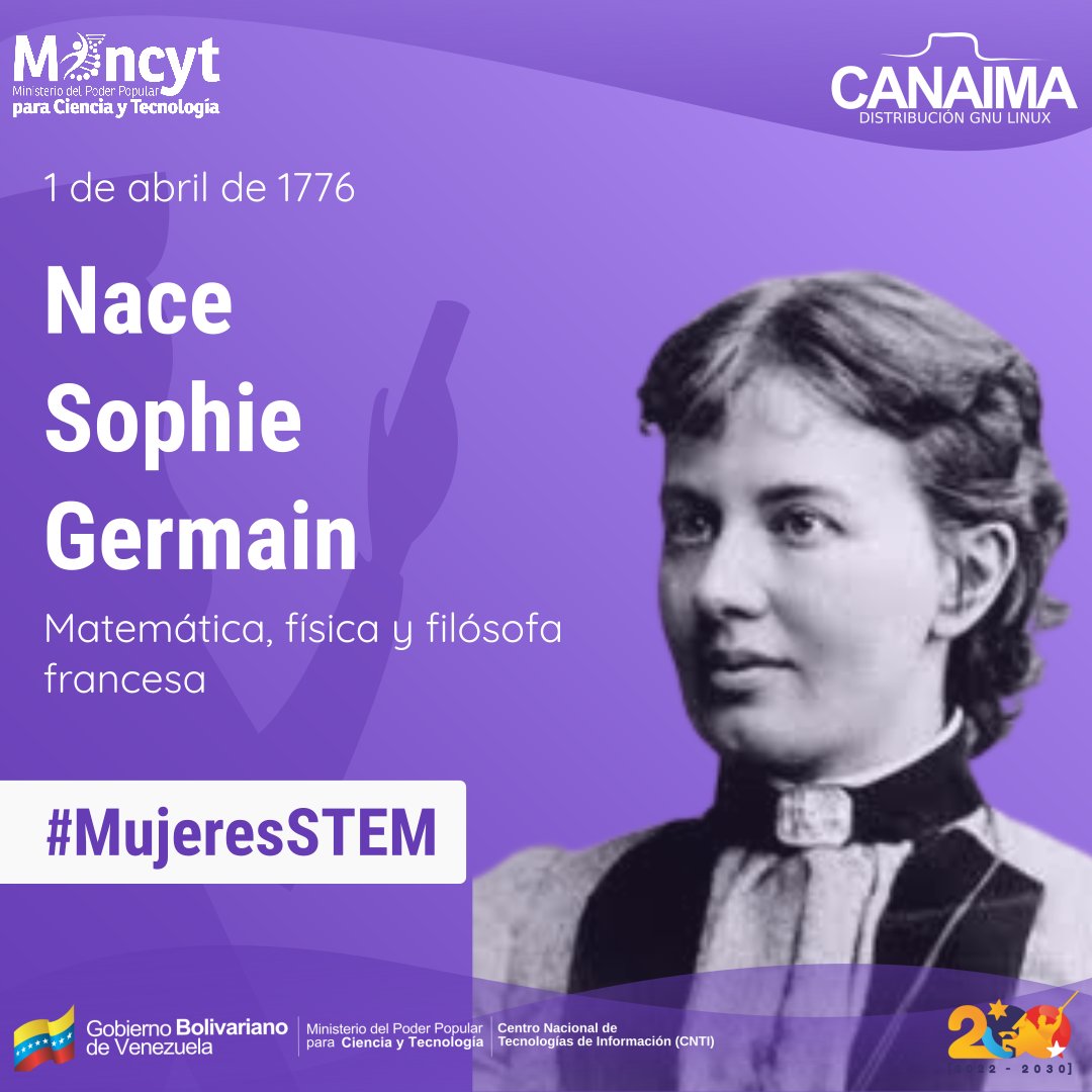 #UnDiaComoHoy nace la física y matemática Sophie Germain

Pionera de la teoría de la elasticidad.

Doctorado Honoris causa de la Universidad de Gotinga.

En sus palabras:

«Poco importa quién llega primero a una idea, lo que es significativo es hasta donde puede llegar esa idea».