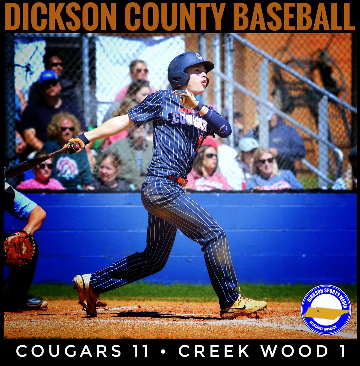 ⚾️HS Baseball
Creek Wood 1
Dickson Co 11 F
• WP: N. Poole • HR: E. Potter • E. Potter 3-3, 2R, 2RBI