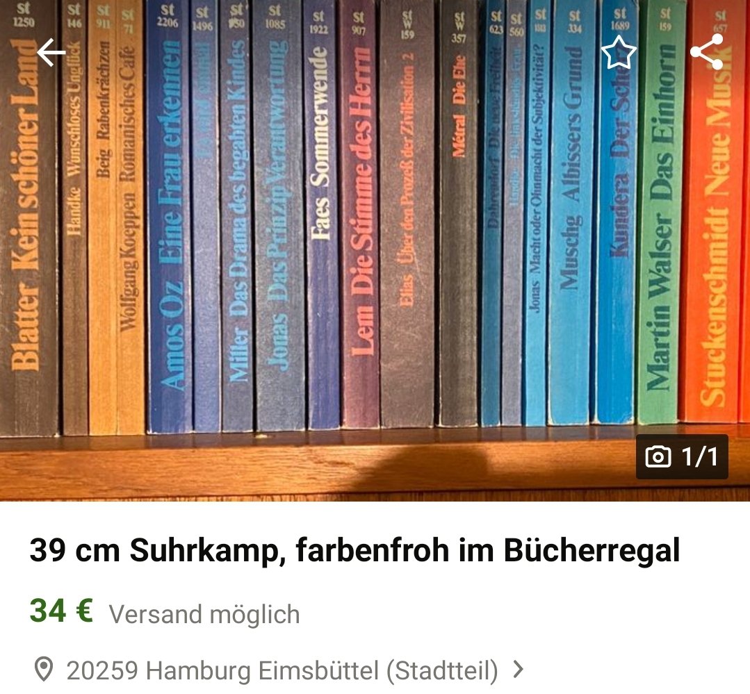 Die Bücherregalbefüllung Größe S zur Suhrkamp-Basecap Größe M chillig bei eBay-Kleinanzeigen in Eimsbüttel shoppen.