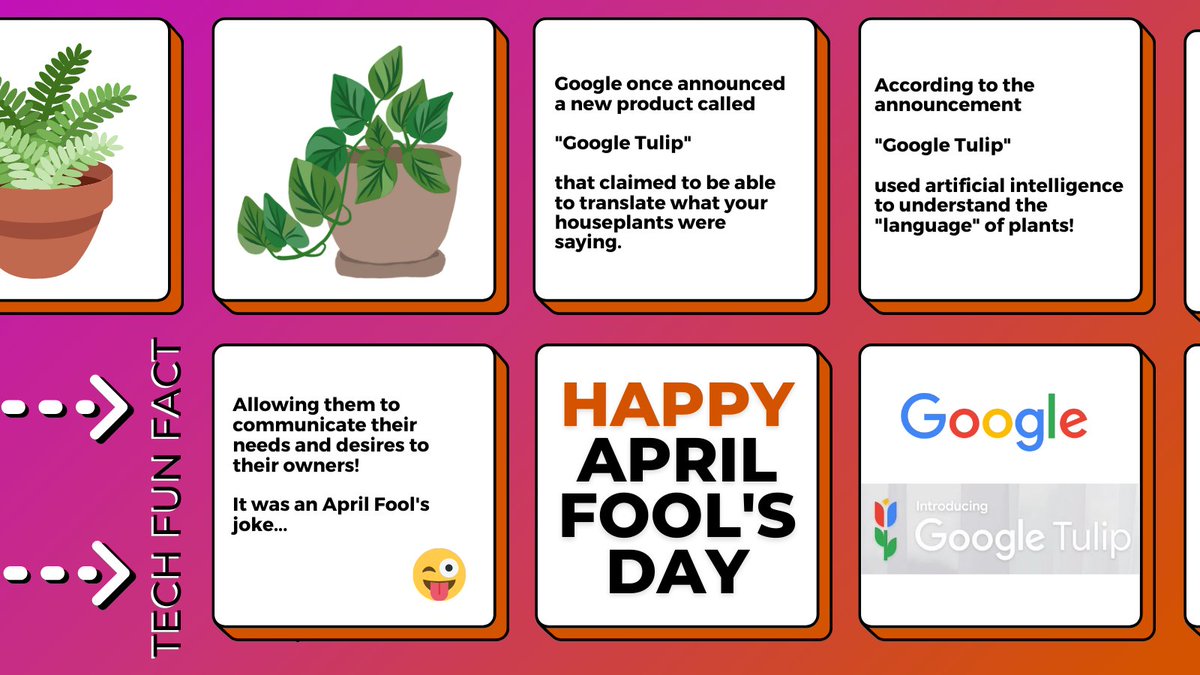 FocustApps's tweet image. It&apos;s April Fool&apos;s Day today!

Here&apos;s a Tech Fun Fact 😉

Of course, Google Tulip was not a real product. But it was a clever way for Google to get people talking about the potential of AI and how it could be used to make our lives even more convenient.

#techfunfact #aprilfools