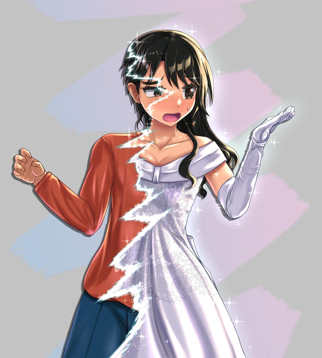 左手からウェディングドレス姿の女性へと変えられていく青年
#TSF 