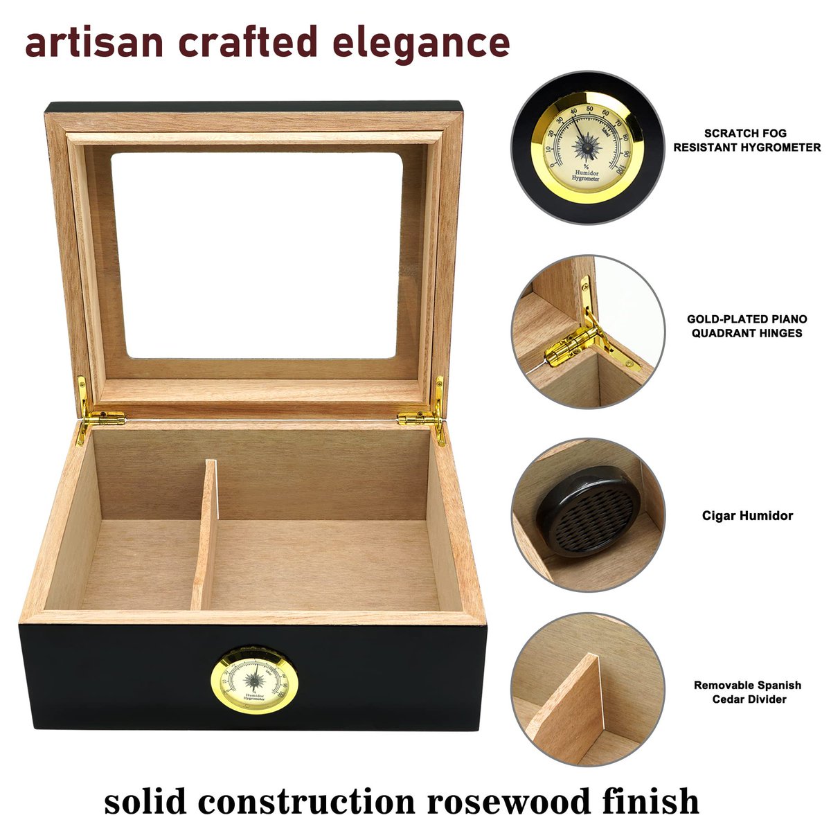 DSpackagingbox's tweet image. Beautiful black humidor with resistant hygrometer and humidifier.